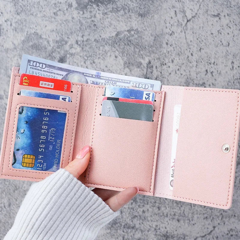 Women Short Cute Small Wallets Student Triple Fold Card Holder Girl ID Bag Card Holder Coin Purse Lady Wallets Cartoon Bag