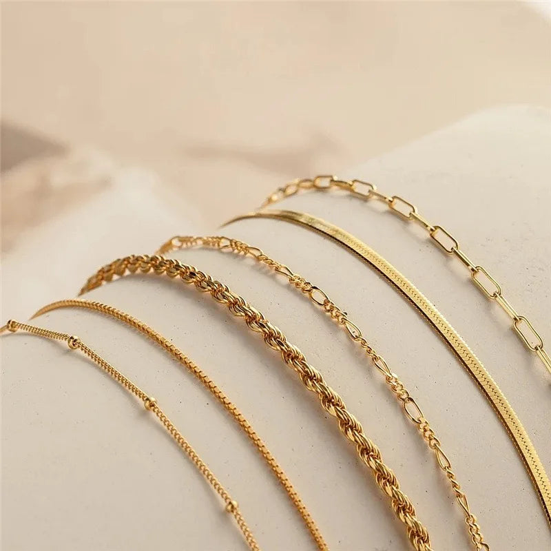 6Pcs Gold Color Multilayer Bracelet Set Boho Retro Thick Twist Cuban Chain Bracelet for Women 2024 Trendy Quality Jewelry Gifts