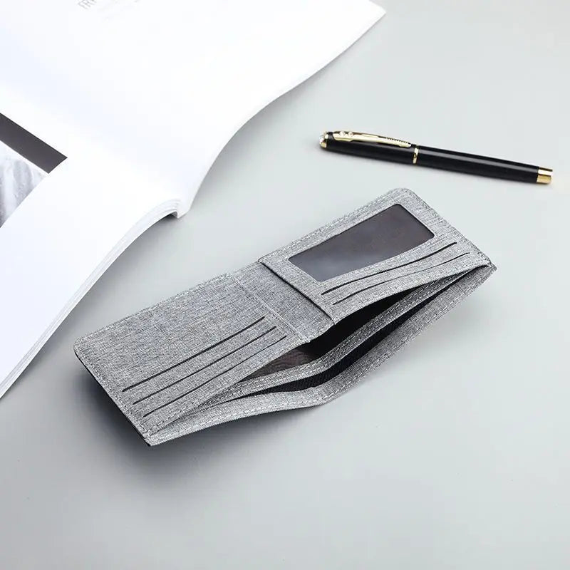 Men Short Wallet Black/Blue/Gray Card Holder Wallet Male Canvas Money Bag ID/photo/bank Holder Male Purses Credit Card Case Bag